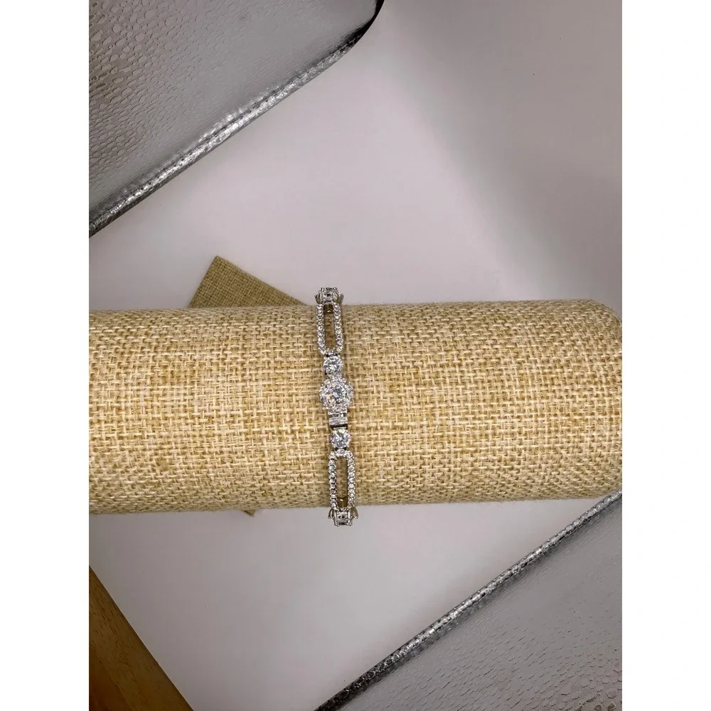 Nadri Silver Tone Cubic Zirconia Radiant Halo Line Bracelet Bridal Statement